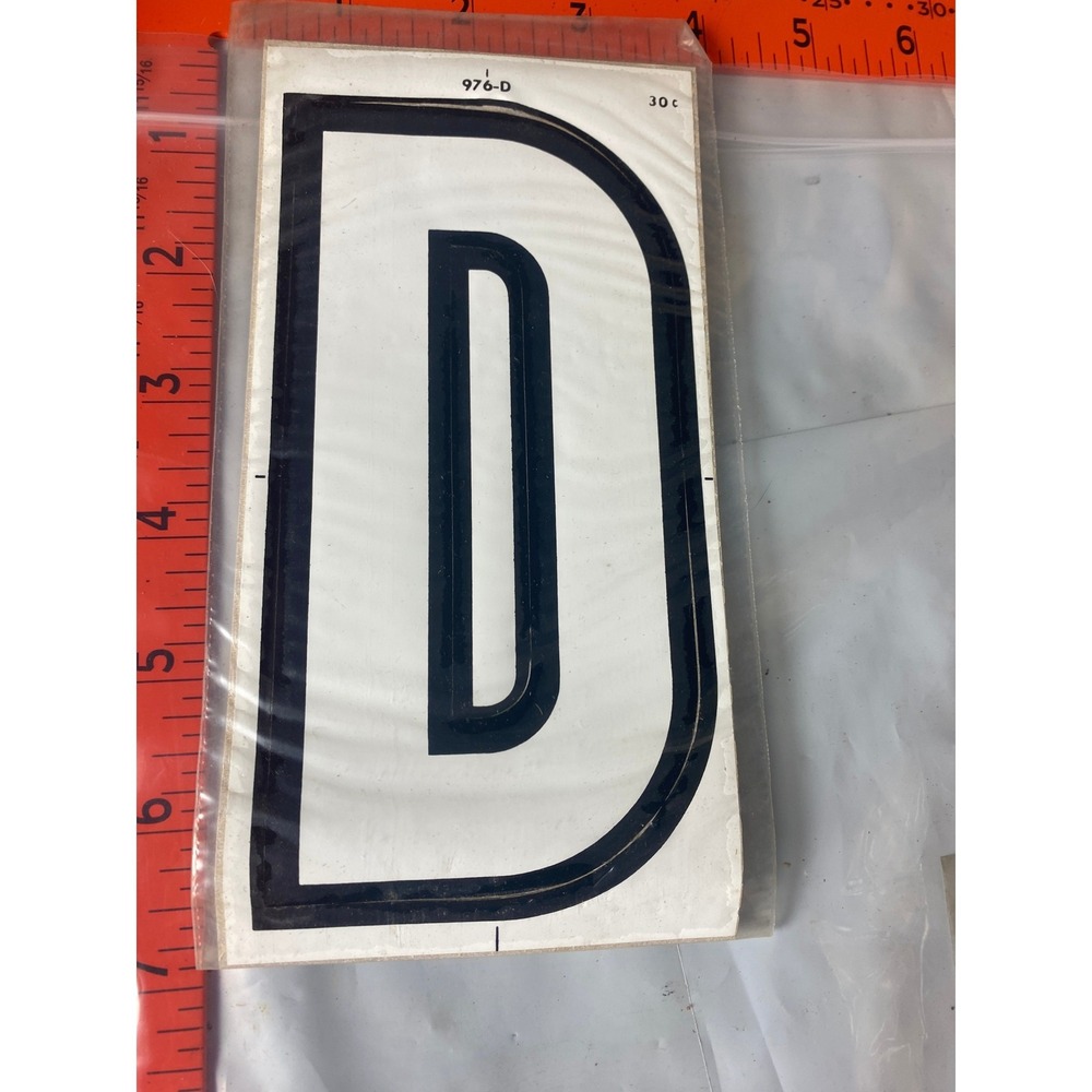 Vintage Letter D Decal White Black Glossy Vinyl Automotive Sticker 976-D